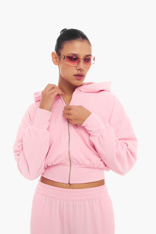 Pink Velvet Hooded Set